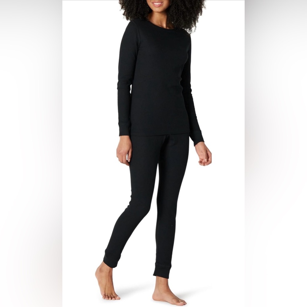 Amazon Essentials Womens Waffle Snug Fit Pajama Set- Black - US XS